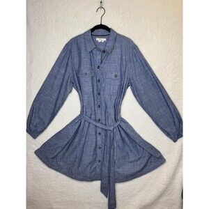 Boden Dress Womens 10 Blue Chambray Shirt Dress Belted Long Sleeve Casual Mini